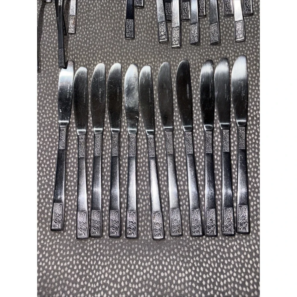 60 Stanley Roberts Rogers SRB115 Stainless Flatware Korea Knives Spoons Forks